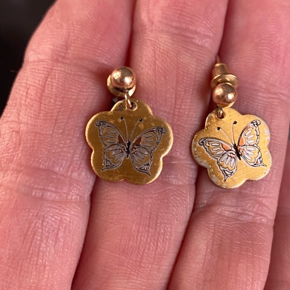 SALE 2/$20 Vintage Reed & Barton pierced earrings,silver & gold w/butterflies - Picture 3 of 5